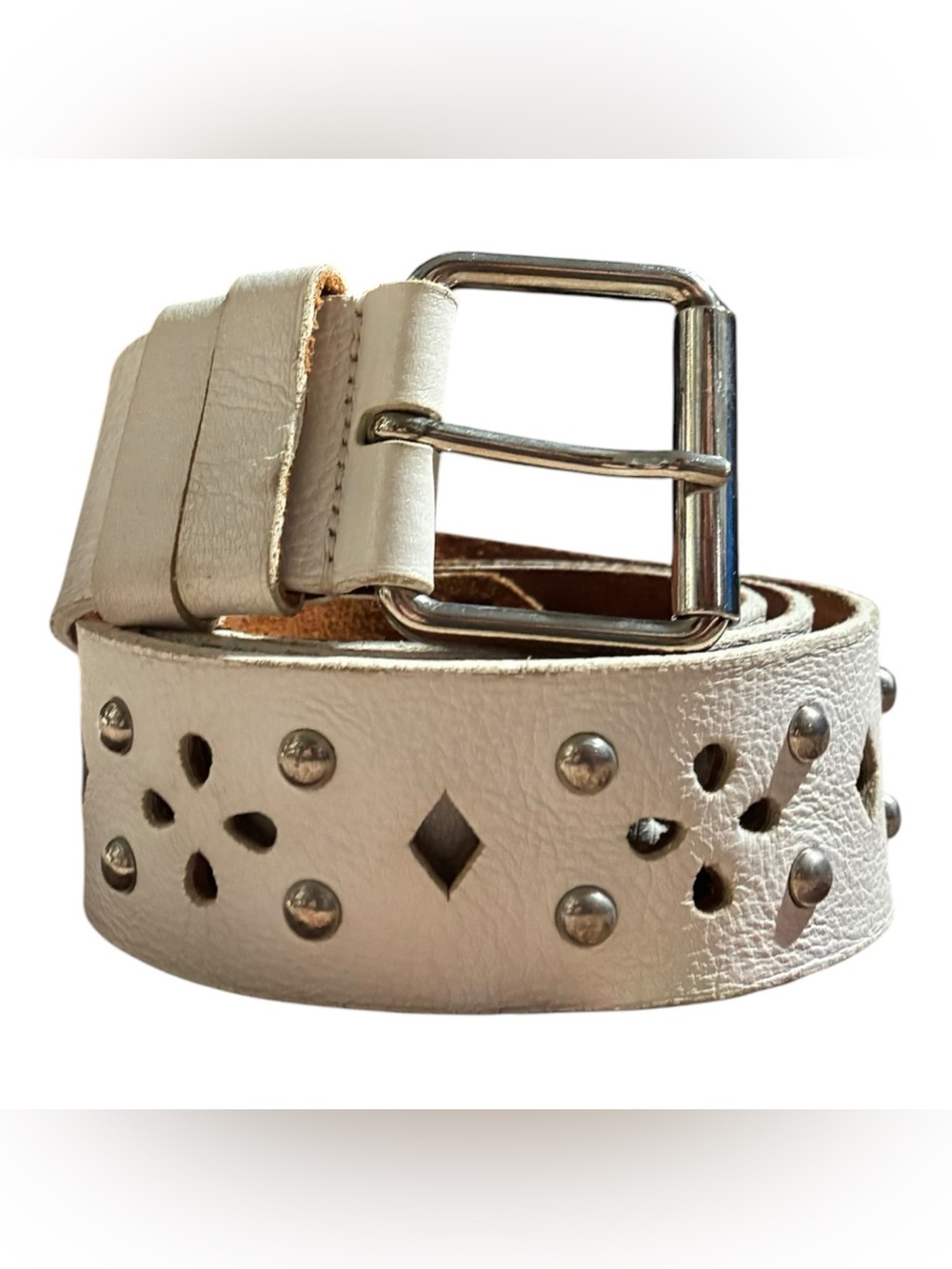 Sundance White Leather Studded Belt